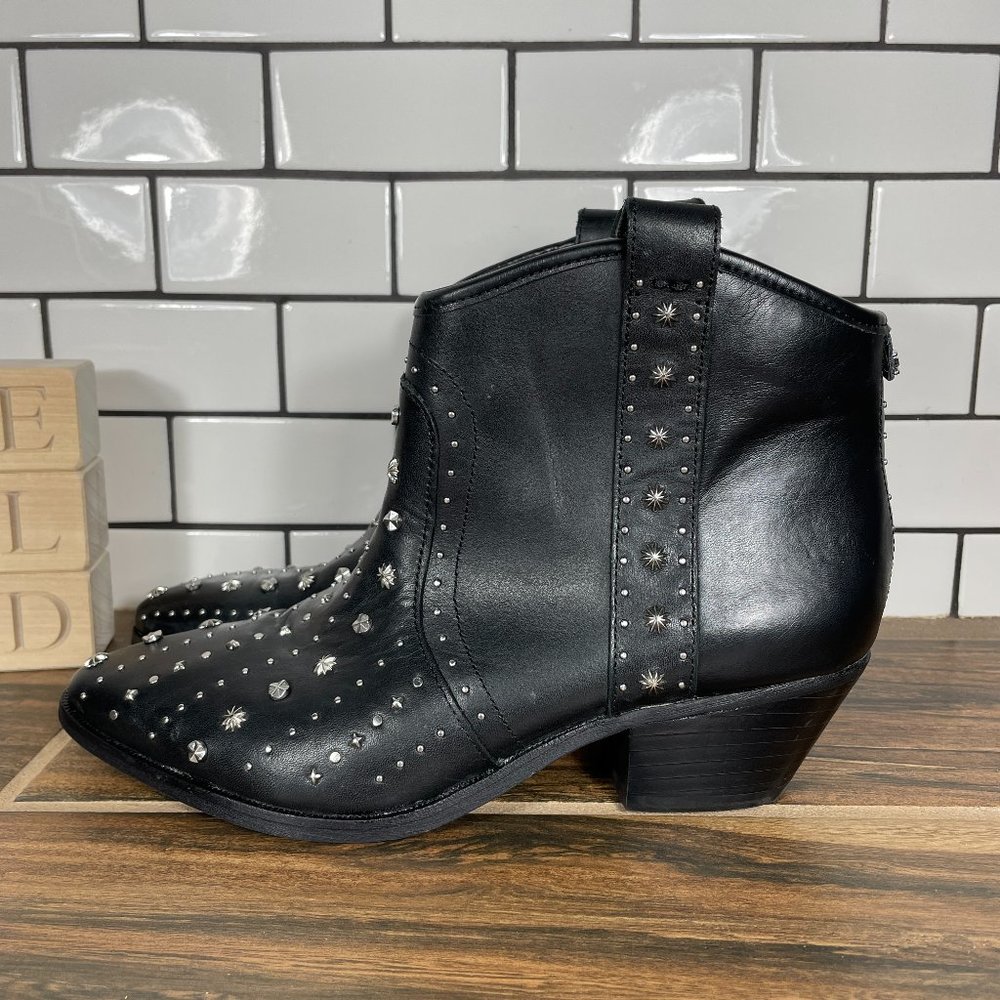 Sam Edelman Brian Womens Size 7 Shoes Black Leather Studded Western Ankle Boot